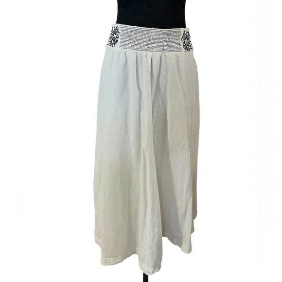 Free People Lotus White and Black Embroidered Long Skirt,Large - Picture 6 of 10